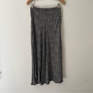 Cache Vintage Y2K 90s Skirt Midi Rayon Polka Dot Black Side Buttons Size Small